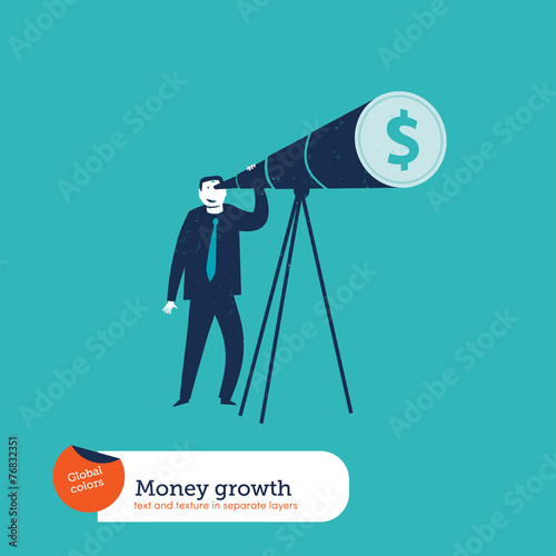 Businessman looking through a telescope dollar