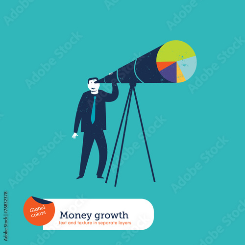 Businessman looking through a telescope chart