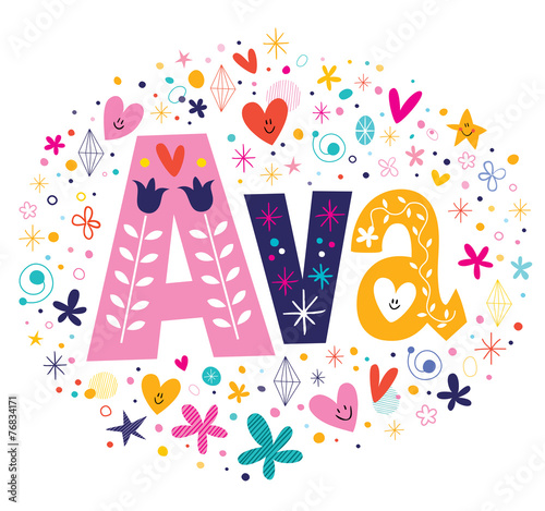 Ava female name decorative lettering type design photo