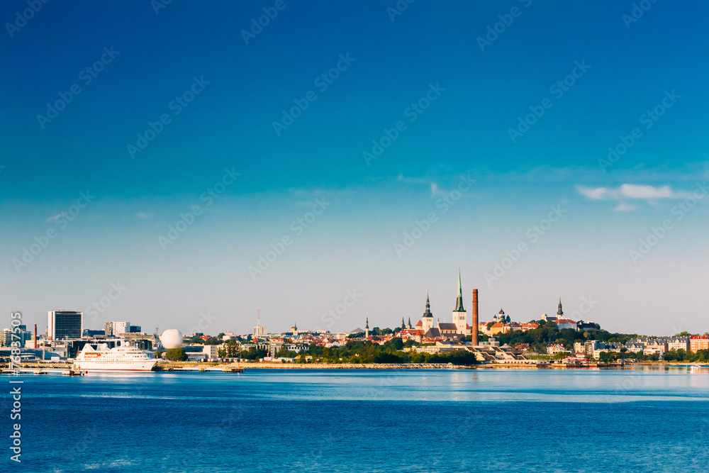 Skyline Of Tallinn And Harbour, Coast, Port.