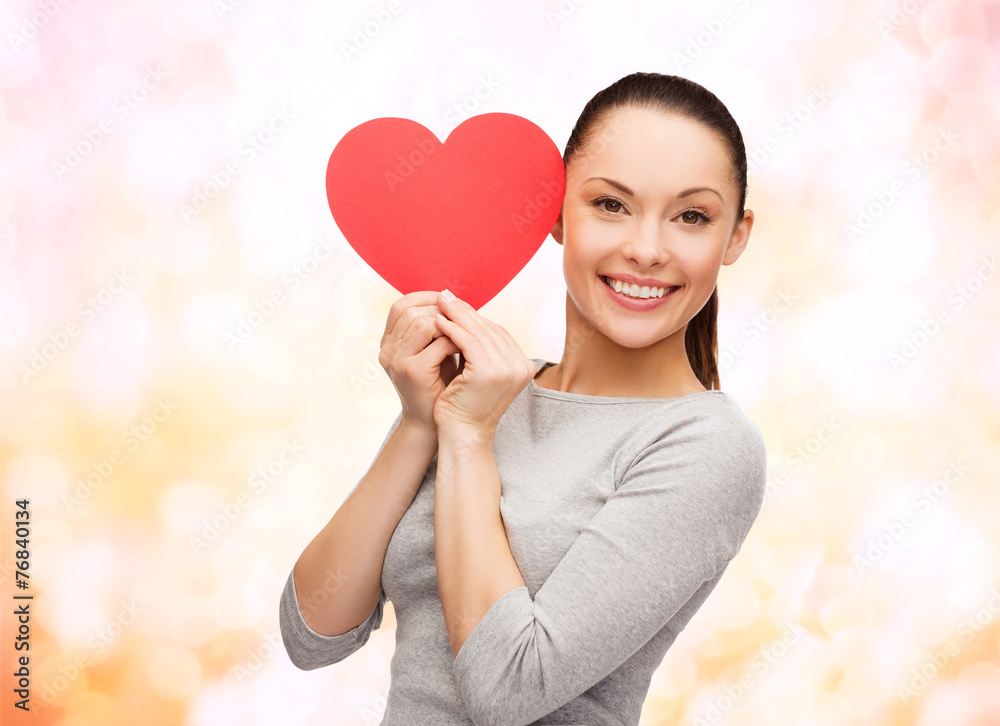 smiling asian woman with red heart smiling asian woman with red heart