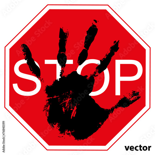 Conceptual  child hand print with a red symbol
