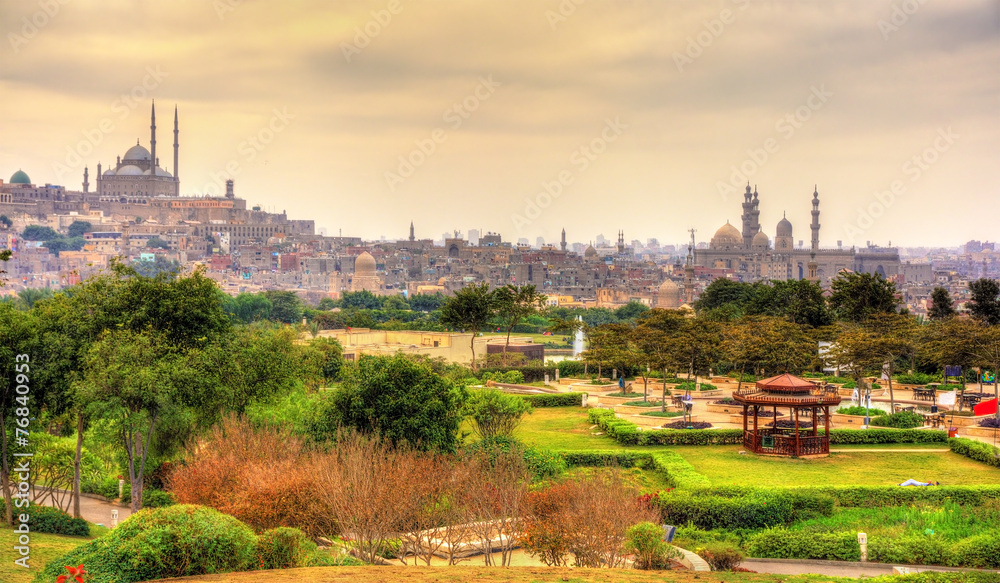 Obraz premium View of the Citadel with Muhammad Ali Mosque from Al-Azhar Park