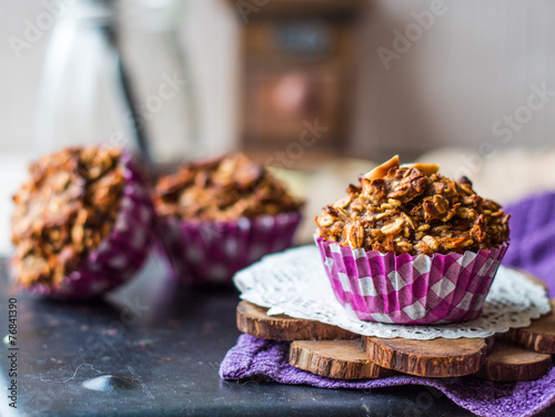 vegan oat muffins with dried fruits and nuts