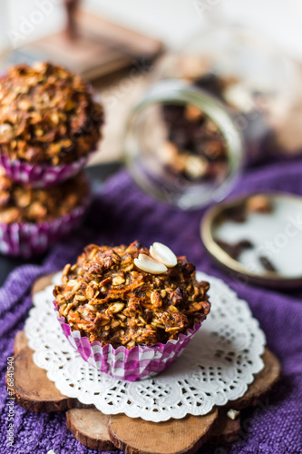 vegan muffins with oat flakes with raisins and nuts