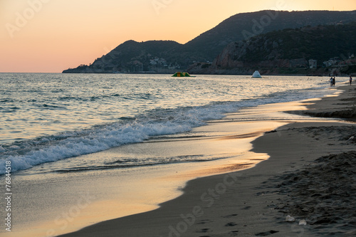 The sunset at the Cleopatra beach  in Alanya. Turkey