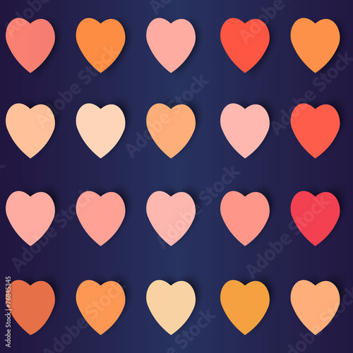 hearts with shadows in different colors, vector background
