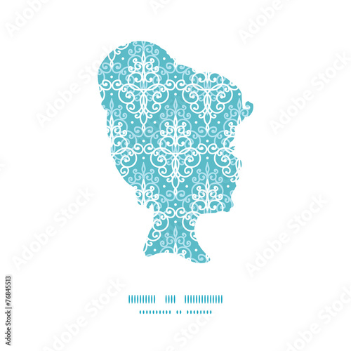 Vector light blue swirls damask girl portrait silhouette pattern