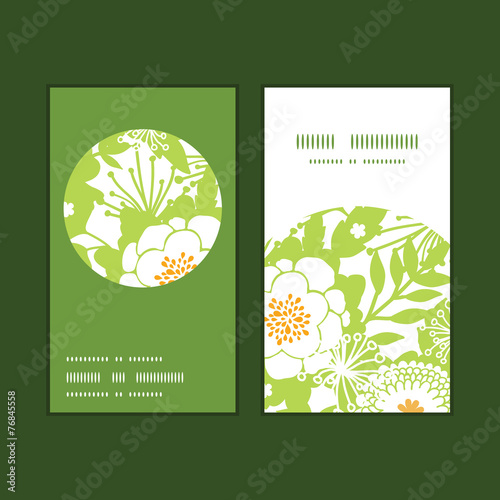 Vector green and golden garden silhouettes vertical round frame