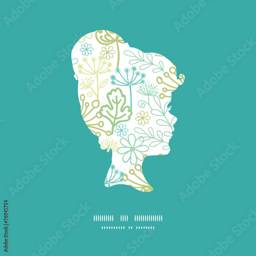 Vector mysterious green garden girl portrait silhouette pattern