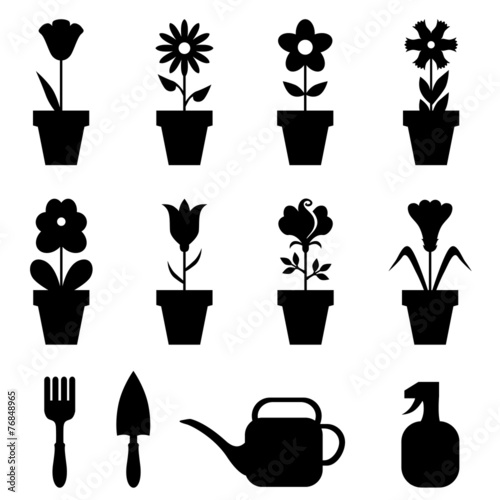 Pot flowers icons set