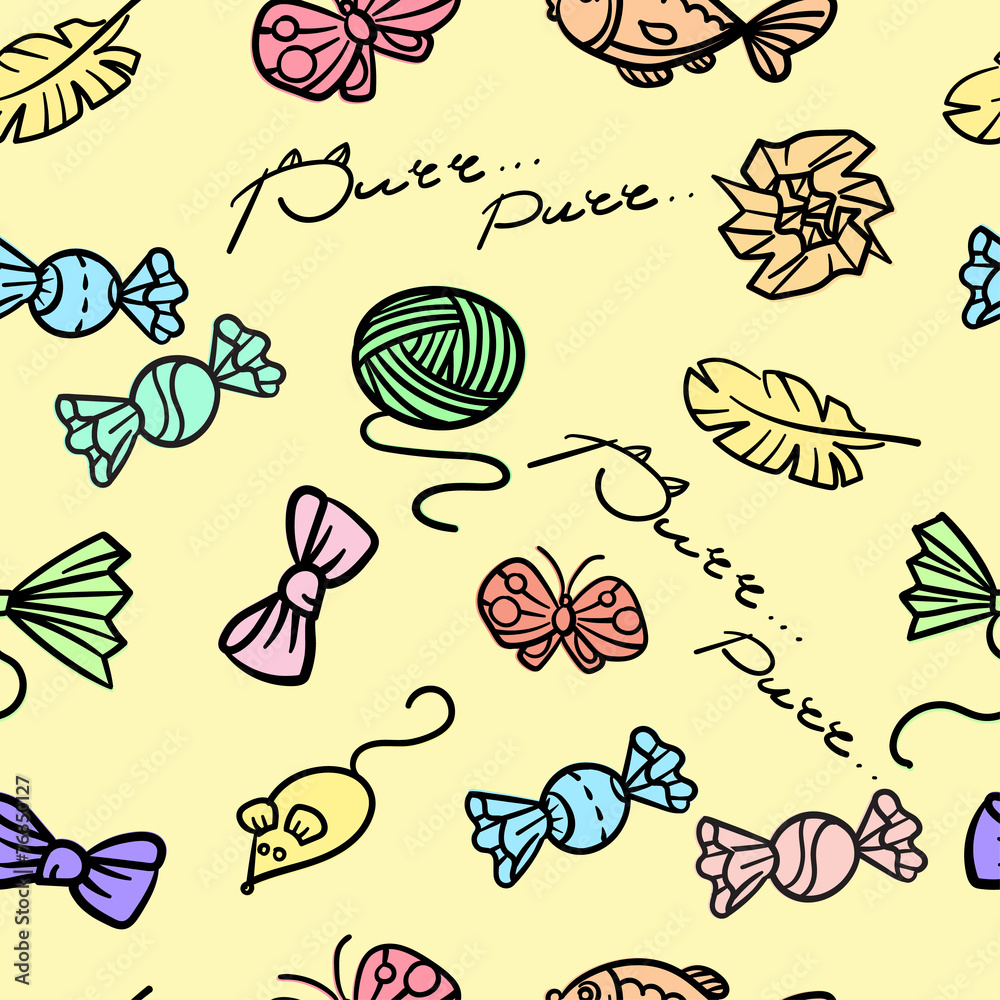 Seamless pattern - cats toys Seamless pattern - cats toys