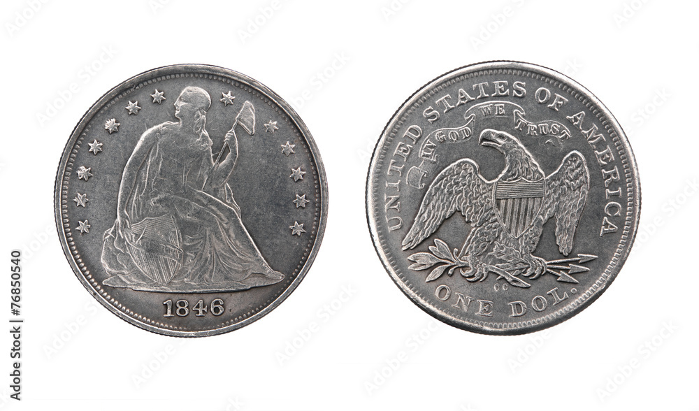 custom made wallpaper toronto digitalTwo sides of old silver dollar of the USA isolated on white