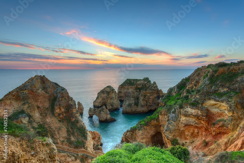 Beautiful sea landscape sunrise. Lagos, Portugal, Algarve.
