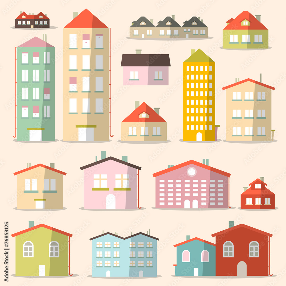 Fototapeta premium Vector Flat Design Paper Houses - Buildings Set