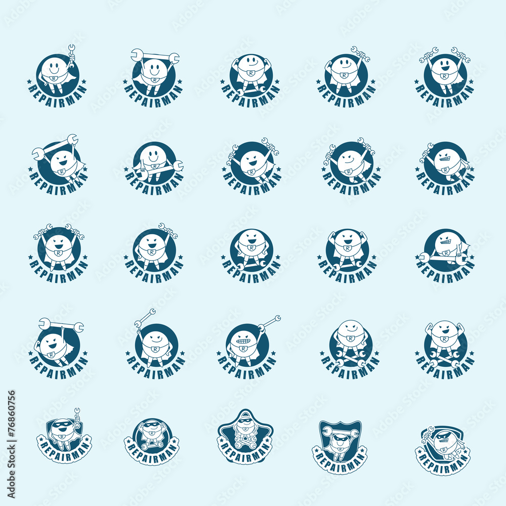 Repairman Icons Set - Isolated On Gray Background - Vector Illustration, Graphic Design, Editable For Your Design