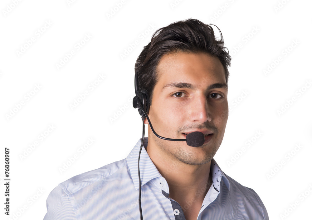 Young male telemarketer or call center operator Young male telemarketer or call center operator