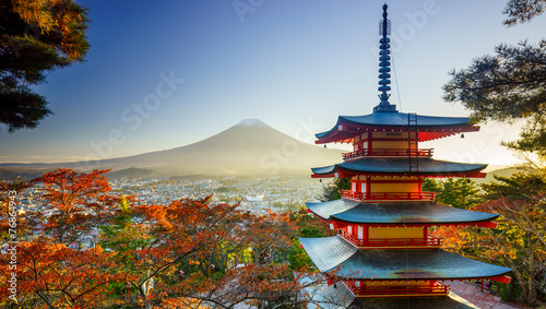 Mt. Fuji with Chureito Pagoda, Fujiyoshida, Japan photo