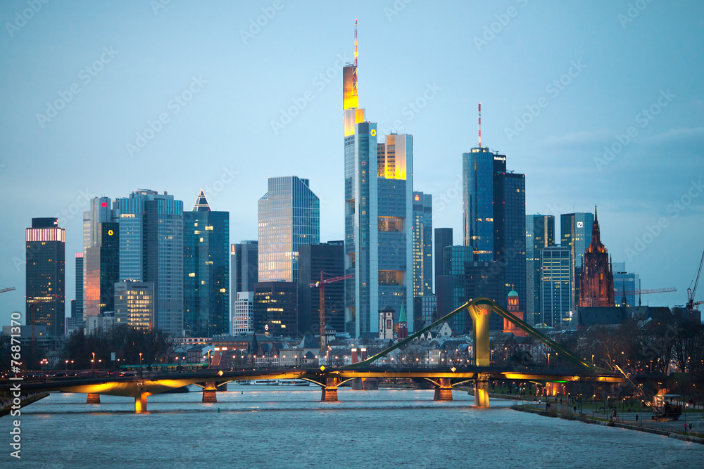 Fototapeta premium The evening view of Frankfurt am Mine skyscrapers, Germany