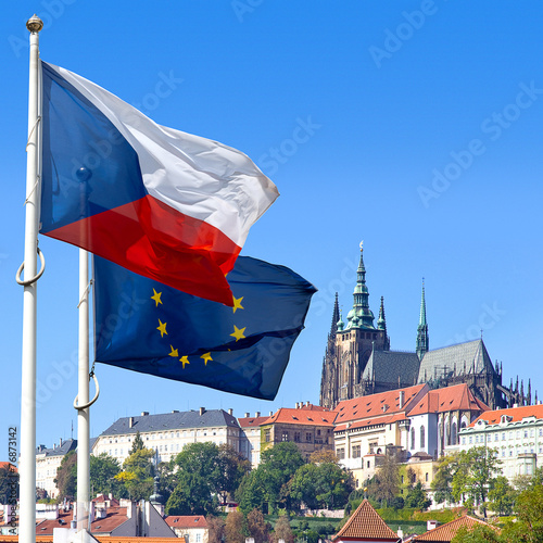 Flag, Prague castle and Lesser town, Prague, Czech republic