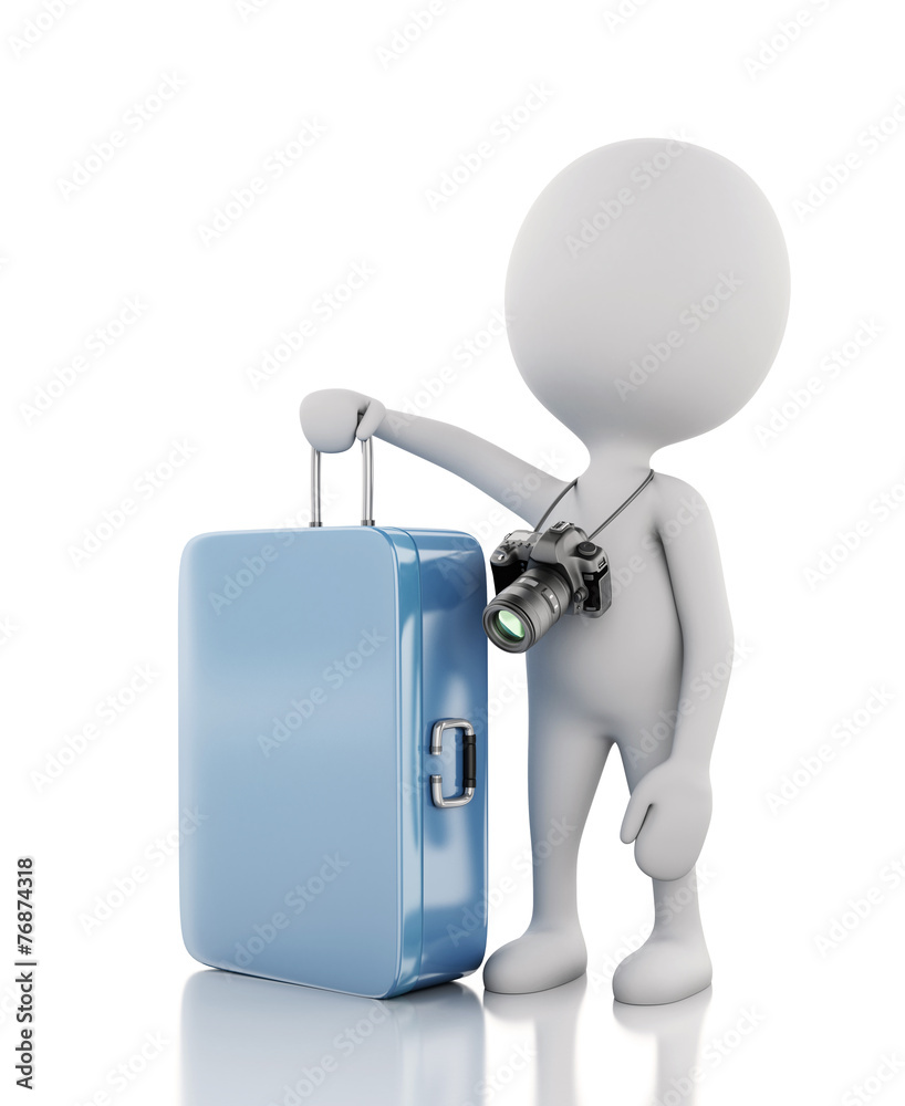 3d man tourist with travel suitcases and camera 3d man tourist with travel suitcases and camera