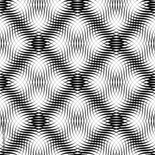 Black and white seamless pattern wave line style.