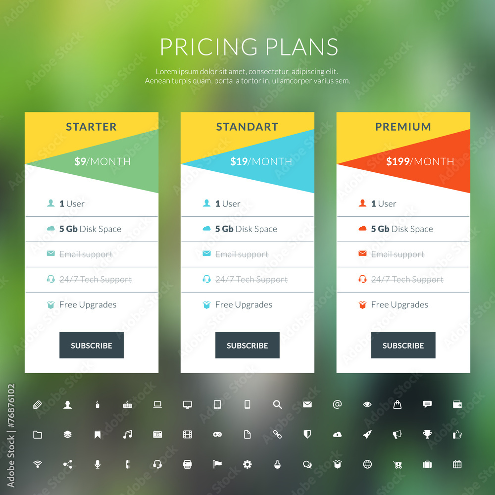 Vector pricing table in flat design style