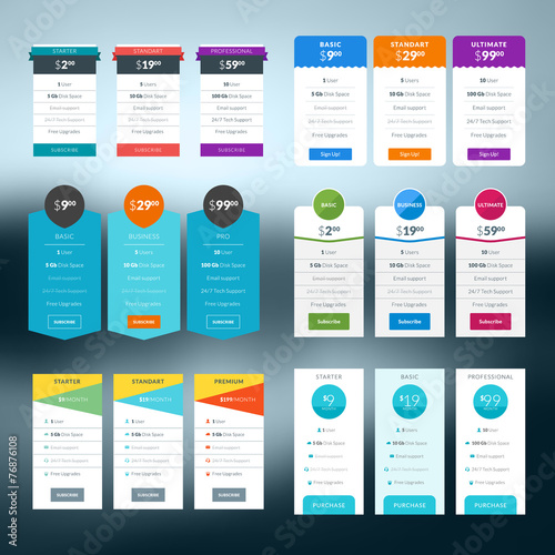 Vector pricing table in flat design style