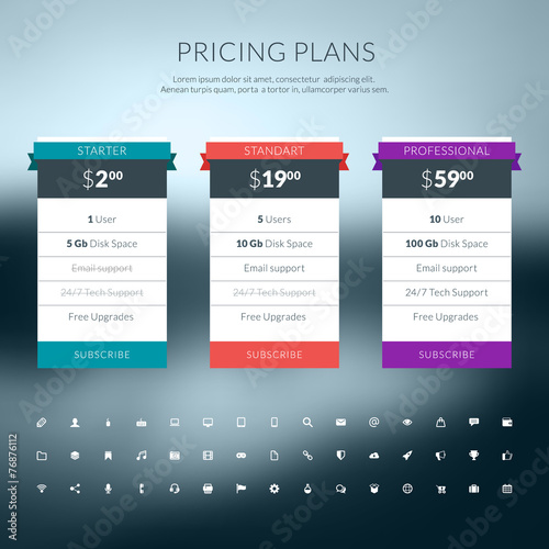 Vector pricing table in flat design style