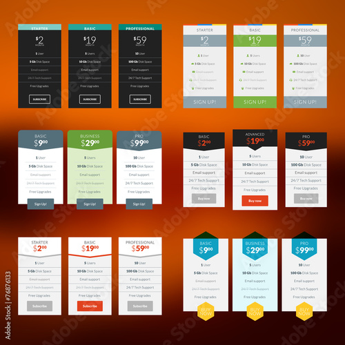 Vector pricing table in flat design style
