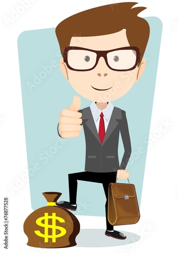 Businessman with a bag of currency, vector illustration