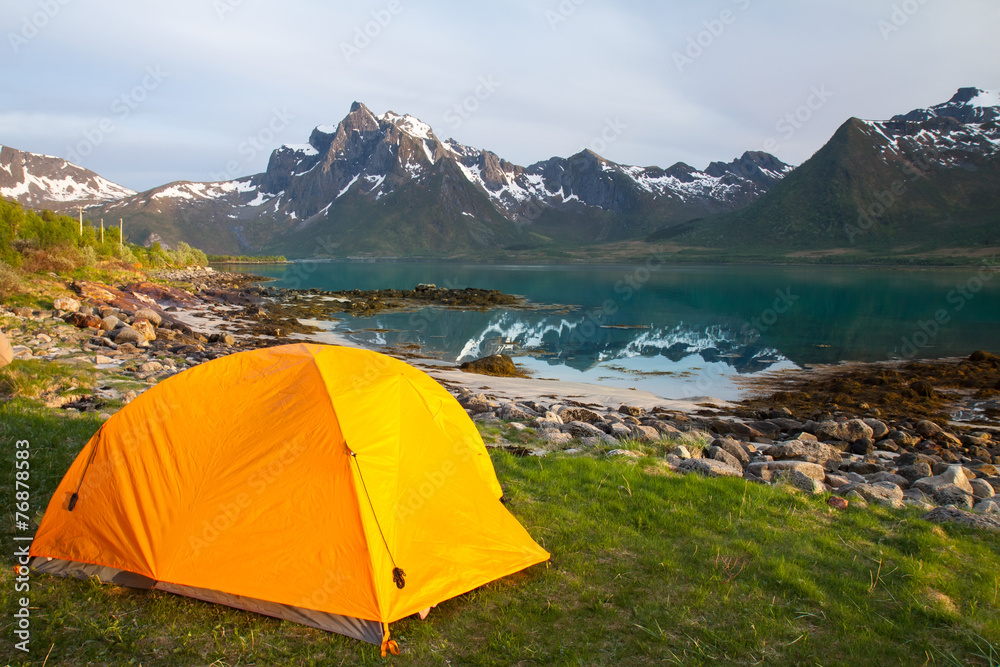 tourist tent on lakeside