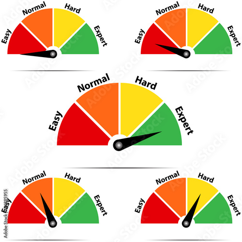 Set of measuring icons, easy, normal, hard, expert