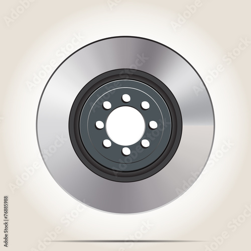 Car brake disc with shadow on gray background