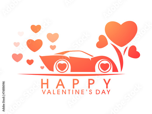 Happy Valentines Day celebration with car and hearts.