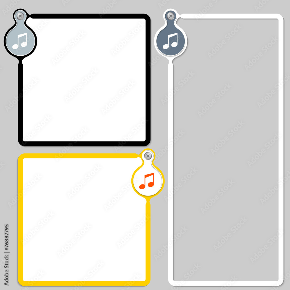 Three frames for entering text and a music icon Three frames for entering text and a music icon