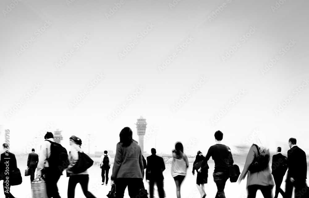 People Commuter Walking Rush Hour Traveling Concept