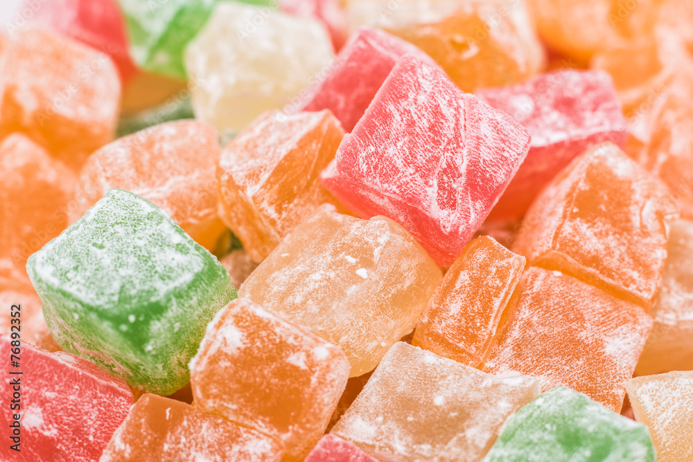 Turkish Delight Sweets With Powdered Sugar Close Up Turkish Delight Sweets With Powdered Sugar Close Up