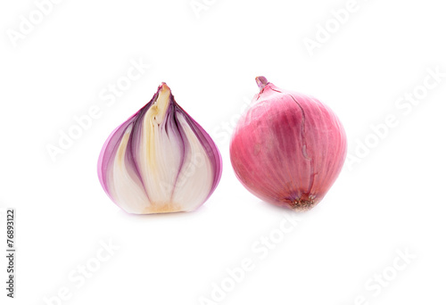 red onion, shallots on white background