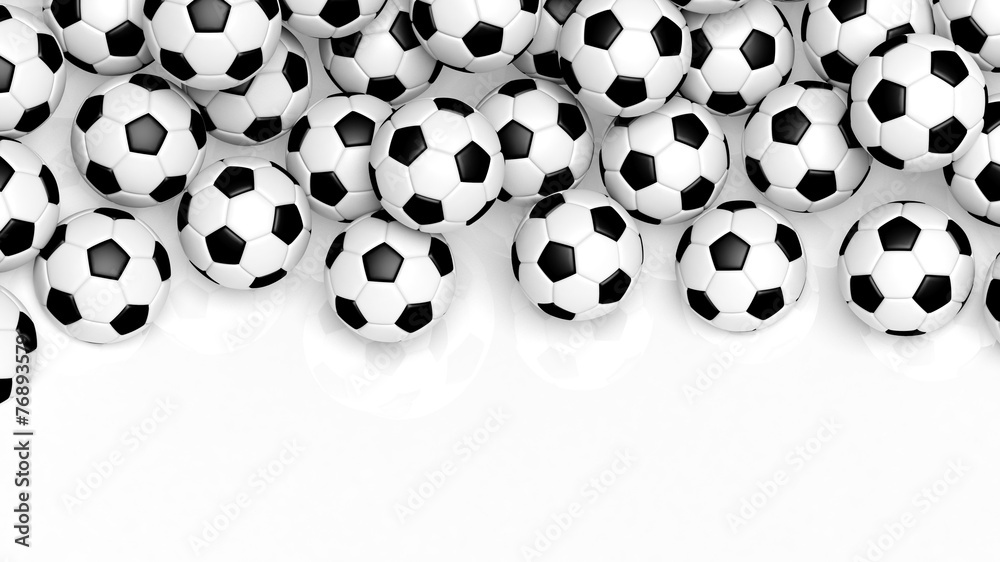 Pile of classic soccer balls isolated on white with copy-space Pile of classic soccer balls isolated on white with copy-space