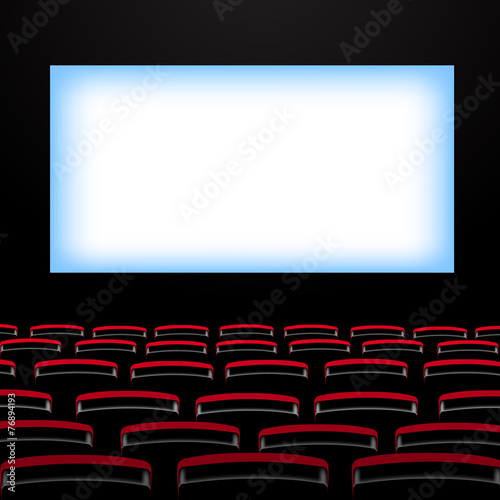 Cinema auditorium with screen and seats.