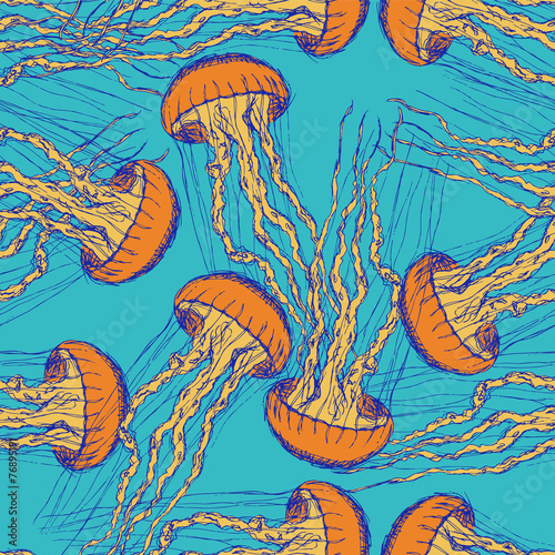 Sketch cute jellyfish in vintage style