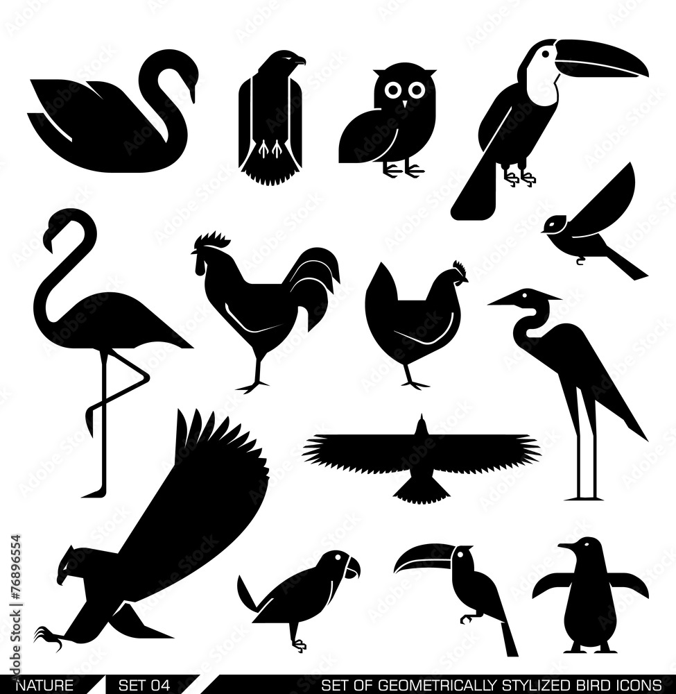 Set of geometrically stylized bird icons