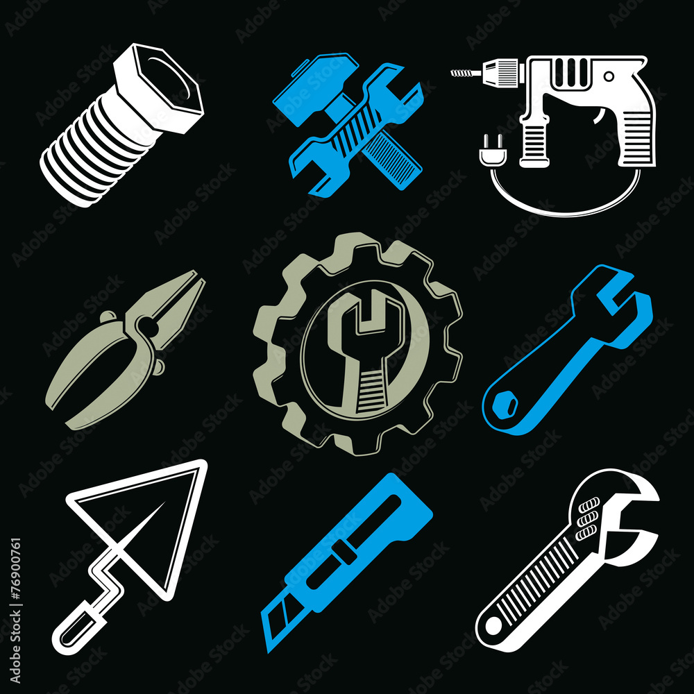 Obraz premium Work tools collection, repair instruments for carpentry and manu