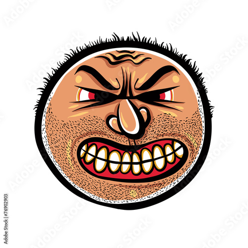 Angry cartoon face with stubble, vector illustration.