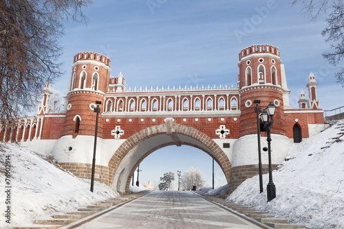 View of Tsaritsyno park in Moscow, Russia, in winter