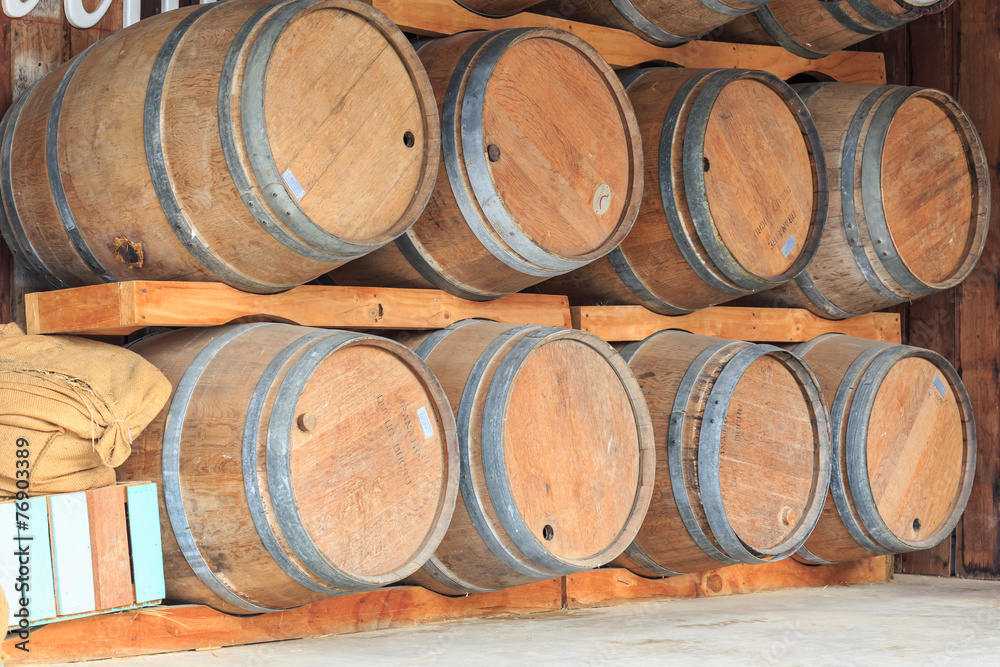 Stack of Old wine barrels