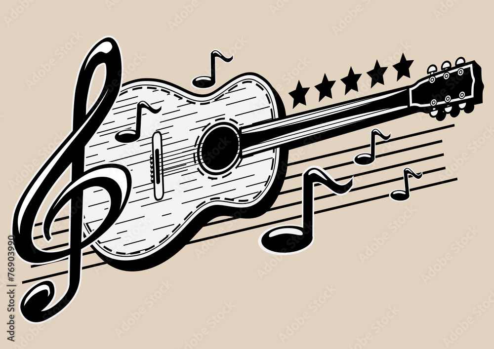 Naklejka premium Guitar and notes