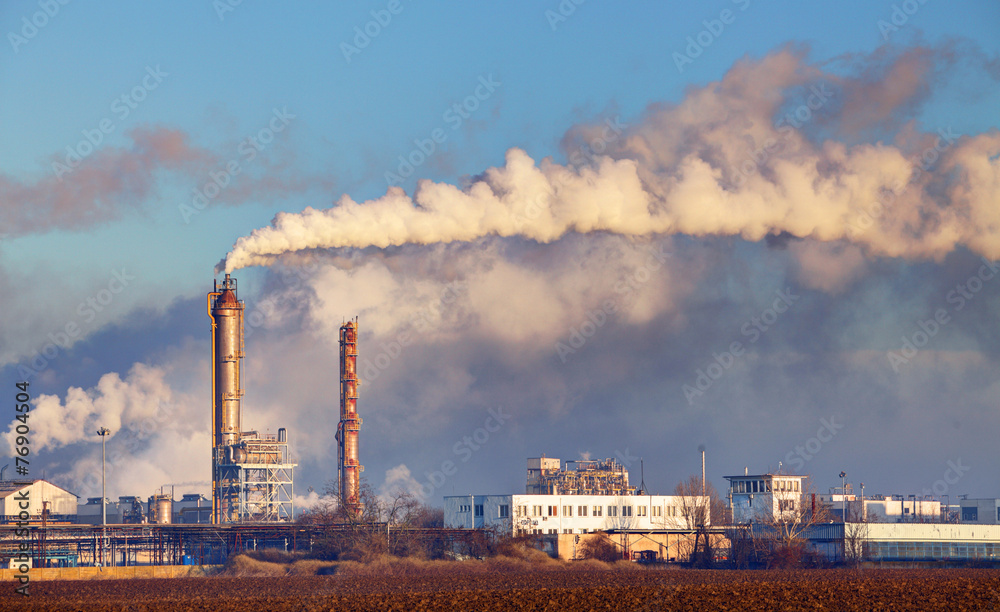 Factory with air pollution - obrazy, fototapety, plakaty 