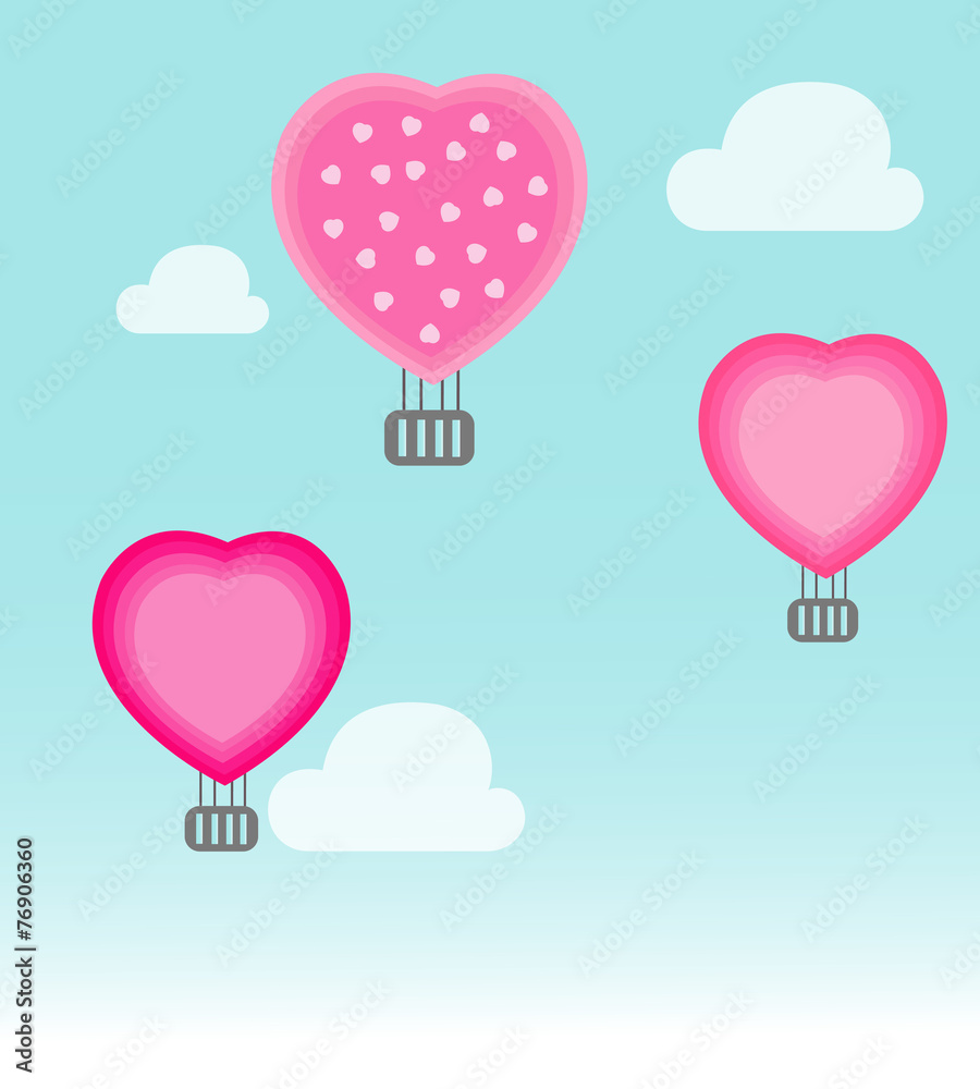 air balloon flying hearts romantic concept